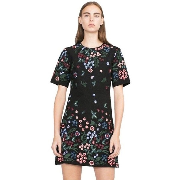 zara black embroidered dress